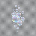 Soap bubbles. Realistic 3d water soapy balls isolated on transparent background. Abstract magic bubbly liquid vector Royalty Free Stock Photo