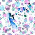 Soap watercolor bubbles. Seamless background. girl blowing soap bubbles. Vector illustration Royalty Free Stock Photo