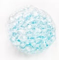 Soap bubbles on a white background from blue shower gel, top view. Royalty Free Stock Photo