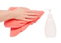 Soap with dispenser towels female hands Royalty Free Stock Photo