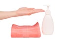 Soap with dispenser towels female hands Royalty Free Stock Photo