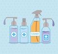 Soap dispensers and alcohol spray bottle with cross vector design