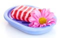 Soap, flower and soap-dish isolated
