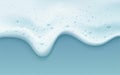 Soap foam with bubbles isolated on a blue transparent background. Shampoo bubbles texture. Vector illustration Royalty Free Stock Photo