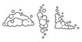 Soap foam cloud with bubbles. Flat vector set of line icons. Illustration of suds, foam, smoke, shampoo, gel and
