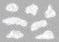 Flakes of white soap foam with bubbles a vector illustrations set