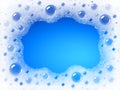 Soap foam overlying on the background of a blue water color. Transparent vector frame Royalty Free Stock Photo