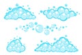 Soap foam set with bubbles. Carton light blue suds of bath water, shampoo, shaving, mousse. Vector illustration isolated Royalty Free Stock Photo