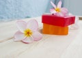 Soap and frangipani flower