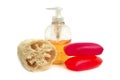 Soap and loofah sponge with body lotion