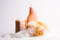 Soap, natural sponge and shower gel Royalty Free Stock Photo