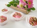 Soap pralines with wild rose flowers Royalty Free Stock Photo