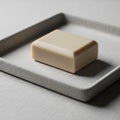 Of soap rests on a textured light gray tray with slightly raised edges. Royalty Free Stock Photo