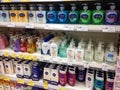 Soap and shower gel on the shelves
