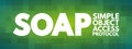 SOAP - Simple Object Access Protocol acronym, technology concept background