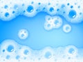 Soap sud. Vector transparent foam on blue water background Royalty Free Stock Photo