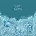 Soap sud. Vector transparent foam on blue water background. Global colors Royalty Free Stock Photo