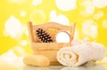 Soap, towel and a hairbrush in the bathroom