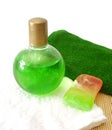 Soap, towel and shampoo Royalty Free Stock Photo