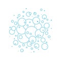 Soap water bubble line icon, foam pattern, soda blue line background. Cartoon wash and bath. Laundry vector