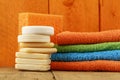 Soaps, towels and sponge Royalty Free Stock Photo