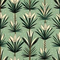 Soaptree yucca plant, seamless repeating background. Desert vibes. green and ivory colors