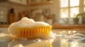 A soapy sponge on a kitchen counter with sunlight streaming in. Royalty Free Stock Photo