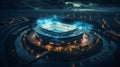 Night Glory: Aerial View of Radiant Soccer Stadium Under Lights
