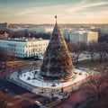 Cityscape Noel: Aerial Glimpse of Urban Holiday Splendor Below