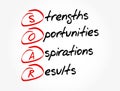 SOAR - Strengths, Opportunities, Aspirations, Results acronym, business concept