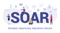 Soar strengths opportunity aspirations result concept with big word or text and team people with modern flat style - vector