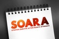 SOARA (Situation, Objective, Action, Results, Aftermath) acronym is a job interview technique, concept on notepad
