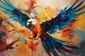 A soaring bird against a canvas of vibrant colors