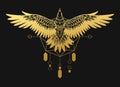 Soaring bird of prey. Gold silhouette on black background. Royalty Free Stock Photo