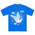 Soaring dove with flower, tshirt Royalty Free Stock Photo