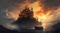 Soaring Fantasy Castle Overlooking The Ocean