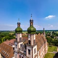 Soaring majestic church Saint Maurice in little french village E Royalty Free Stock Photo