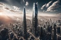 A soaring urban skyscraper creating a stunning futuristic cityscape