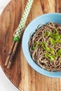 Soba noddles in the bowl with chopsticks Royalty Free Stock Photo