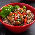 Soba noodle with teriyaki chicken and broccoli