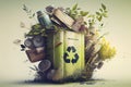 Old Recycle Bin Overflowing with Trash -Generative AI