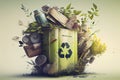 Old Recycle Bin Overflowing with Trash -Generative AI Royalty Free Stock Photo