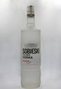 Sobieski Platinum vodka bottle closeup against white background