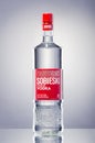 Sobieski premium vodka isolated on gradient background.