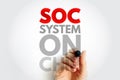SOC System On Chip text with a hand holding a marker, concept of integrated circuit and processor design technology Royalty Free Stock Photo