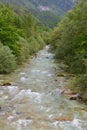 The beautiful turquoise Soca river in the green forest, Bovec, Slovenia, Europe. Royalty Free Stock Photo