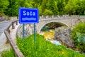 The Soca or Isonzo river sign in Slovenia - Triglav National Park