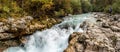 The Soca river flowing through a wild mountain landscape of the Julian Alps in Slovenia Royalty Free Stock Photo