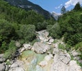 Soca river in Spodnja Trenta valley in Julian Alps Royalty Free Stock Photo