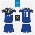 Soccer jersey or football kit mockup template design for sport club. Soccer logo in flat design. Vector.